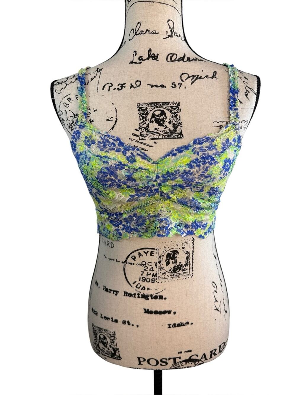 PinkVictoria's Secret Floral Lace Bralette in Blue & Lime Green size Medium